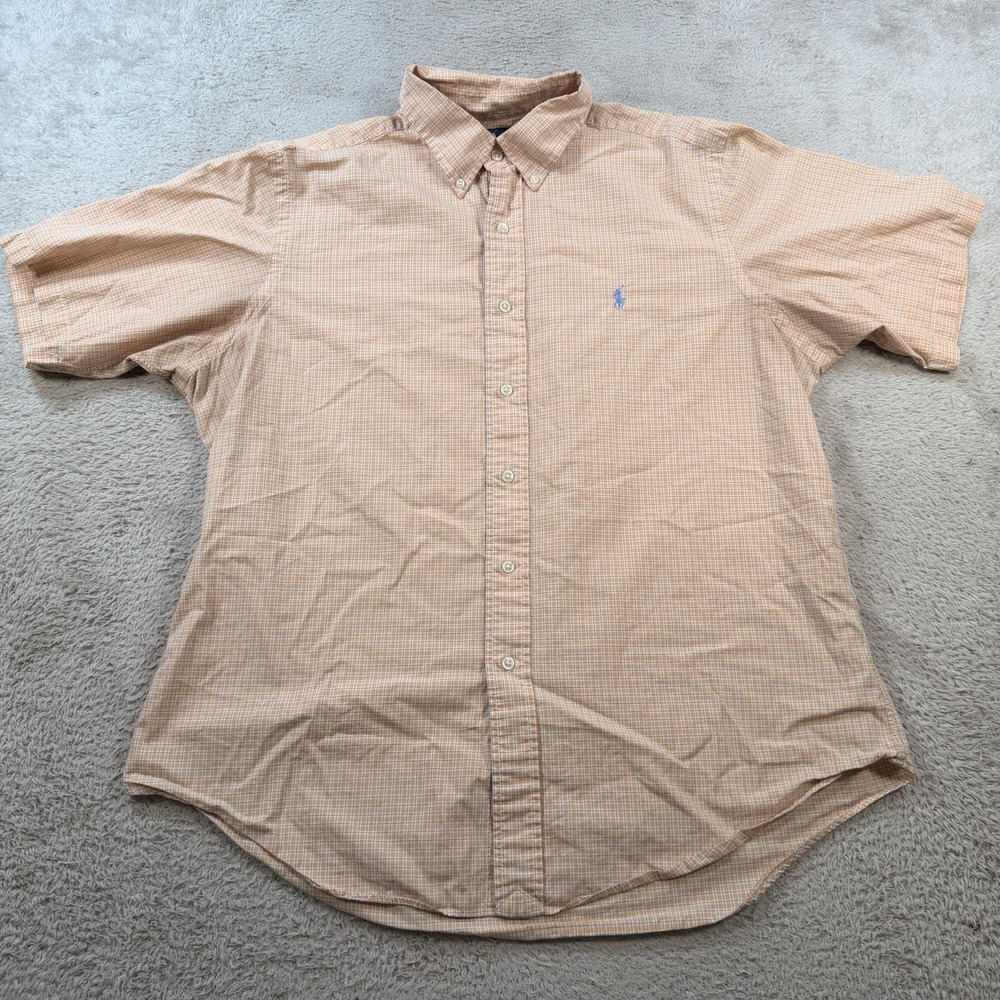 Polo Ralph Lauren Shirt Mens Large Orange Plaid Classic Fit Button Down Pony